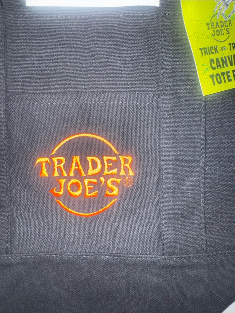 Trader Joe’s Black Canvas Mini Tote Bag with Orange Logo - Picture 2 of 3